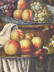 Olio su tela natura morta con frutta e fiori . XIX secolo