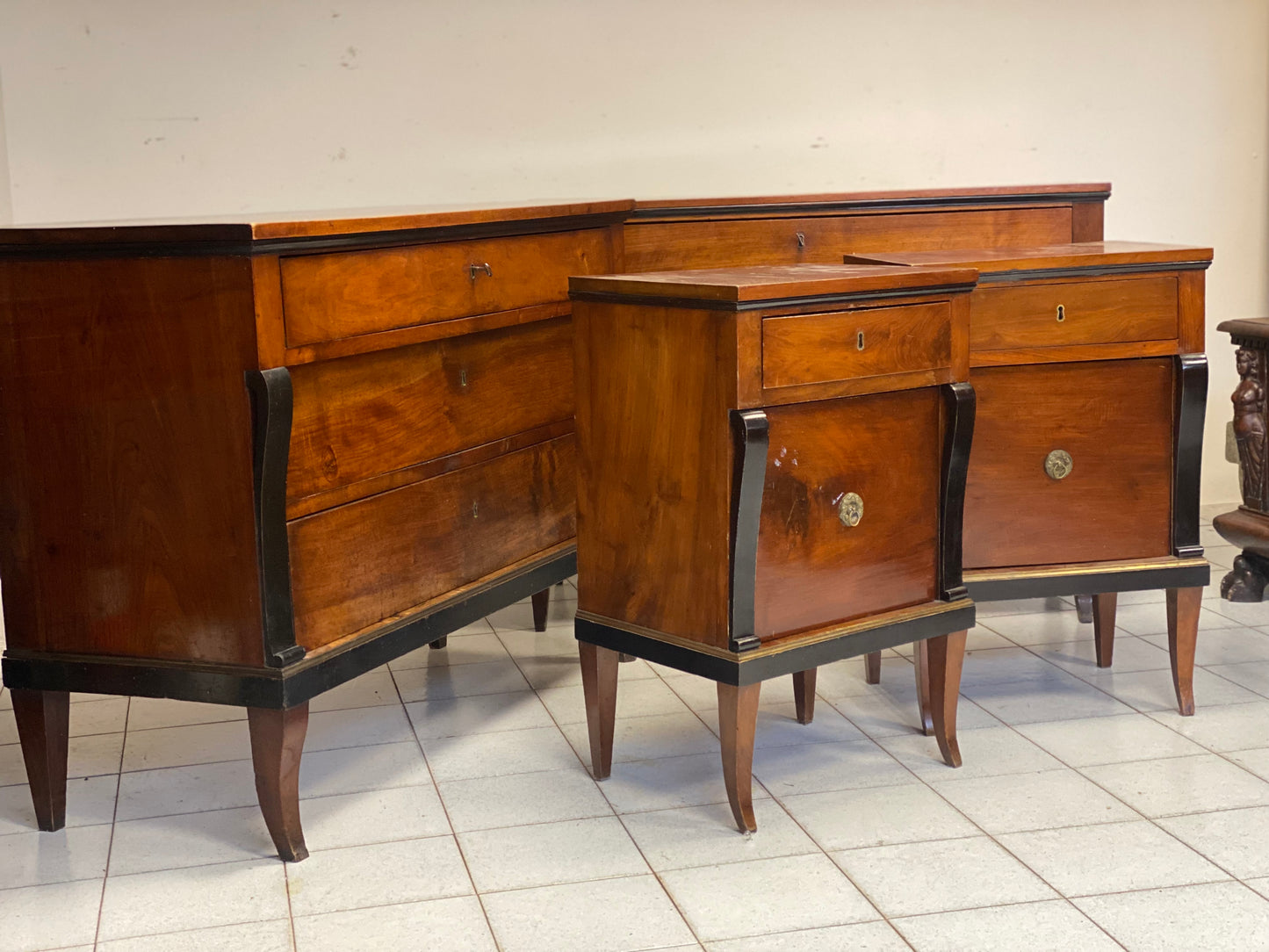 Pair of chests of drawers with bedside tables. City of Verona. First Empire, early 19th century
