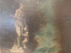 Olio su tela vaso di fiori con architettura XIX secolo
