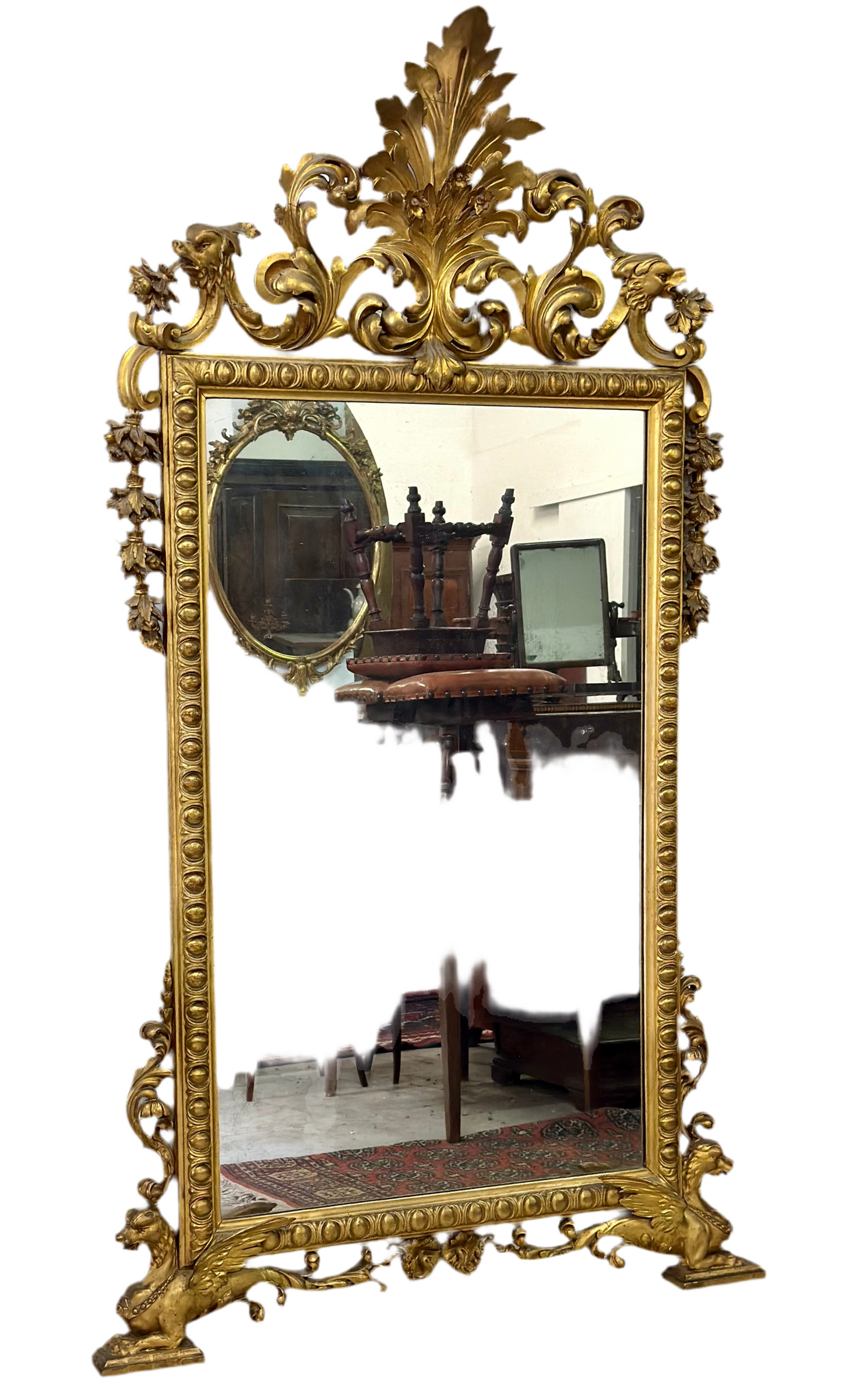 Carved gilded wooden mirror. Tuscany, early 19th century