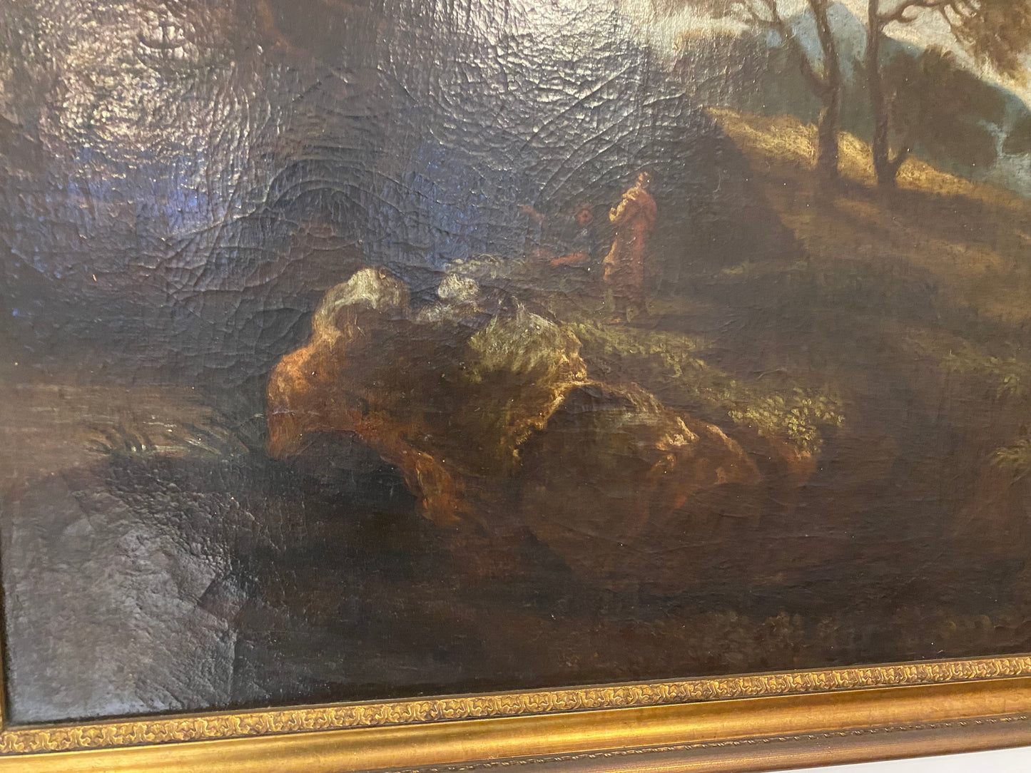 Olio su tela. Paesaggio con figure .XVII secolo