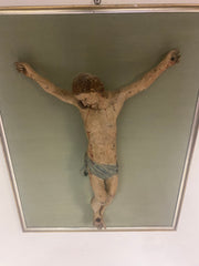 Cristo ligneo scolpito laccato dipinto . Scuola centro Italia inizio 700