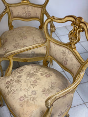 gruppo di quattro poltrone lombarde laccate e dorate . XIX secolo