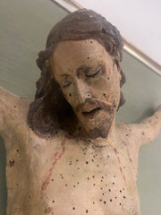 Cristo ligneo scolpito laccato dipinto . Scuola centro Italia inizio 700