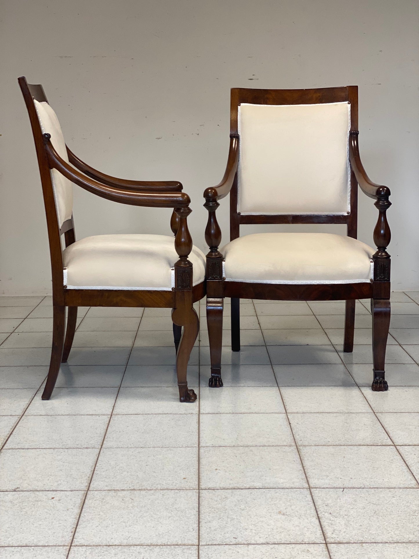 Pair of empire armchairs in rosewood. Genoa 19th century.