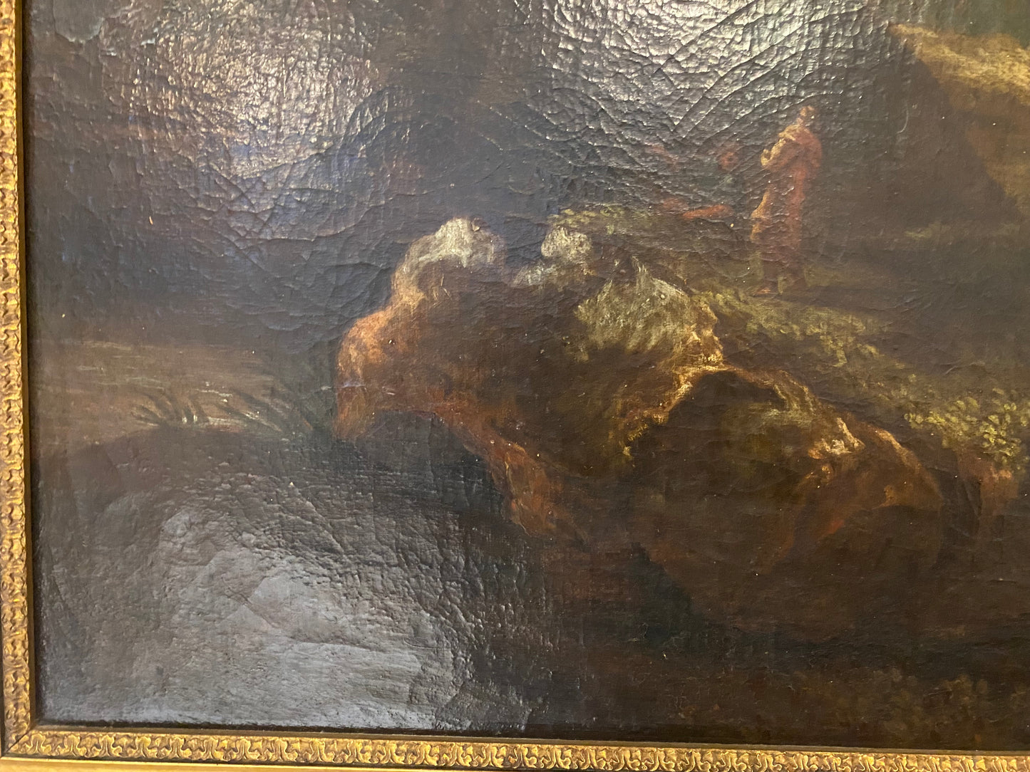 Olio su tela. Paesaggio con figure .XVII secolo
