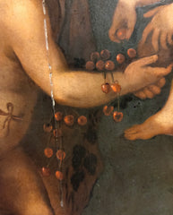 Olio su tavola. Sacra famiglia con Sant’Anna e San Giovannino . XVI secolo