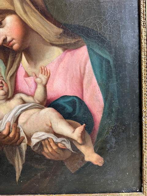 Olio su tela . Madonna con il bimbo . Fine XVII secolo