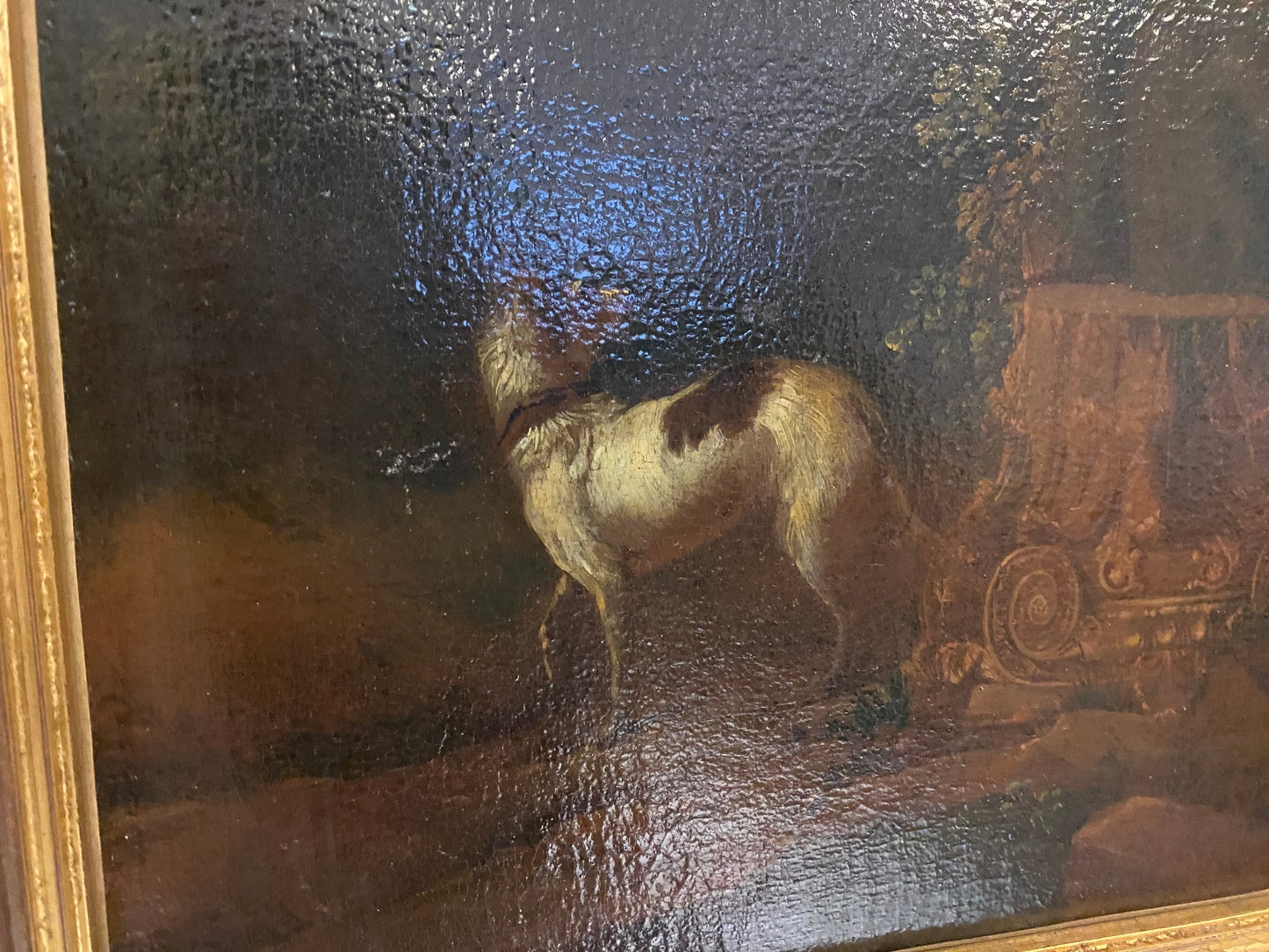 Olio su tela. Paesaggio con armenti fine XVII secolo