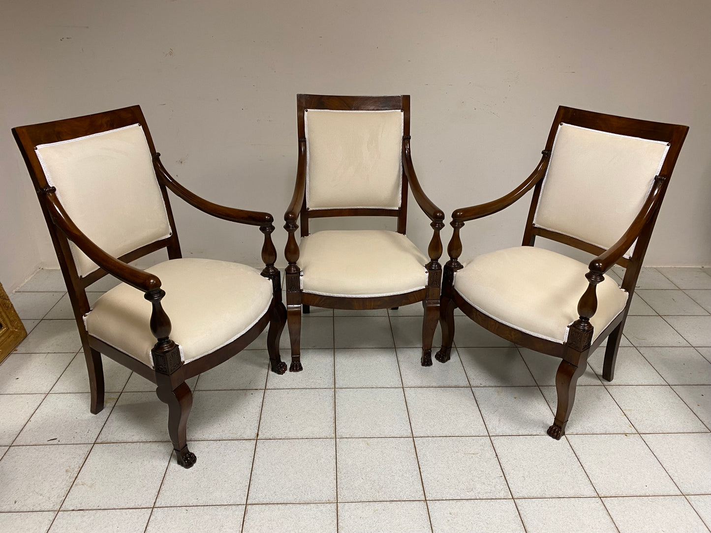 Triptych of Empire armchairs, Genoa 19th century
