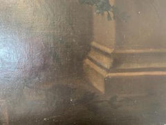 Olio su tela vaso di fiori con architettura XIX secolo