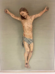 Cristo ligneo scolpito laccato dipinto . Scuola centro Italia inizio 700