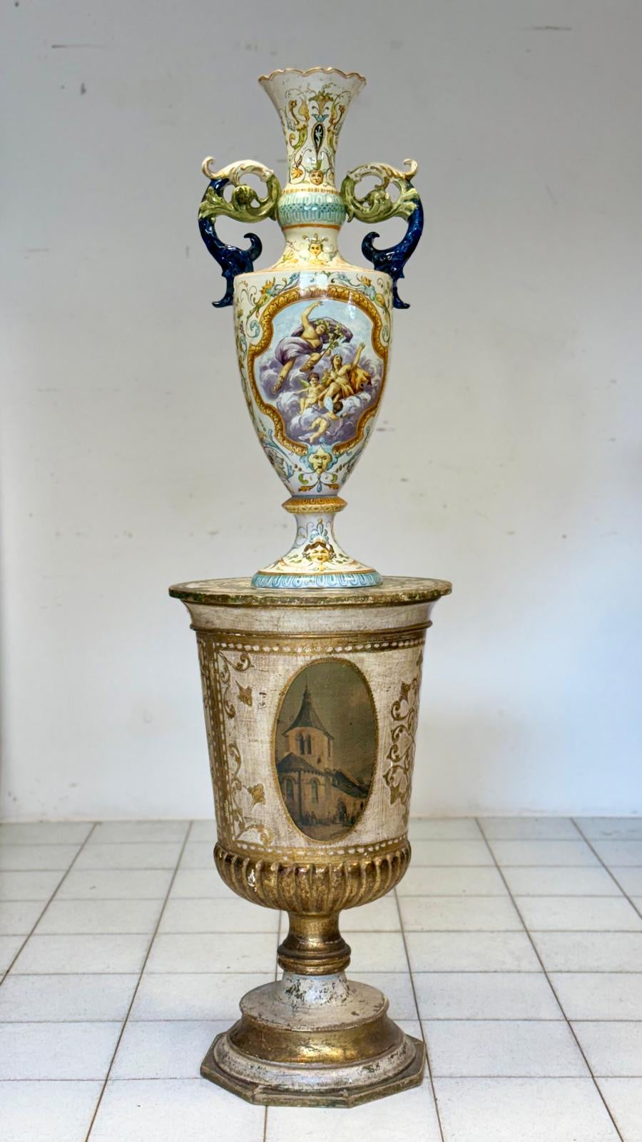 Colonna a calice impero laccata dipinta primo 900