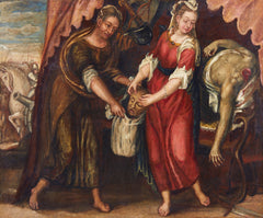 Giuditta con la testa di Oloferne olio su tela, 109 x 92 cm. Autore: scuola veneta fine XVII secolo, bottega di Andrea Schiavone