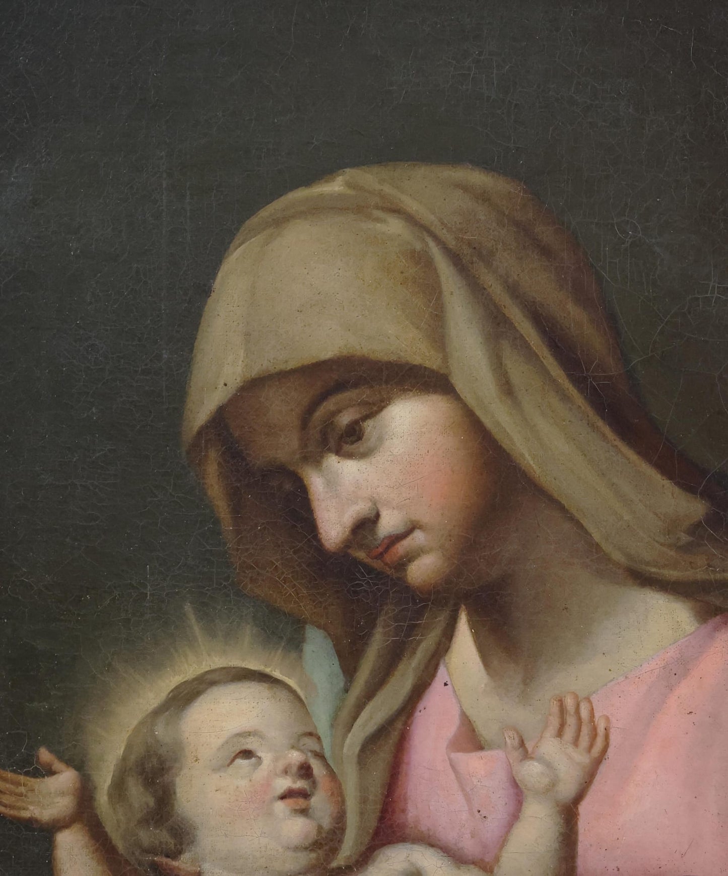 Olio su tela . Madonna con il bimbo . Fine XVII secolo