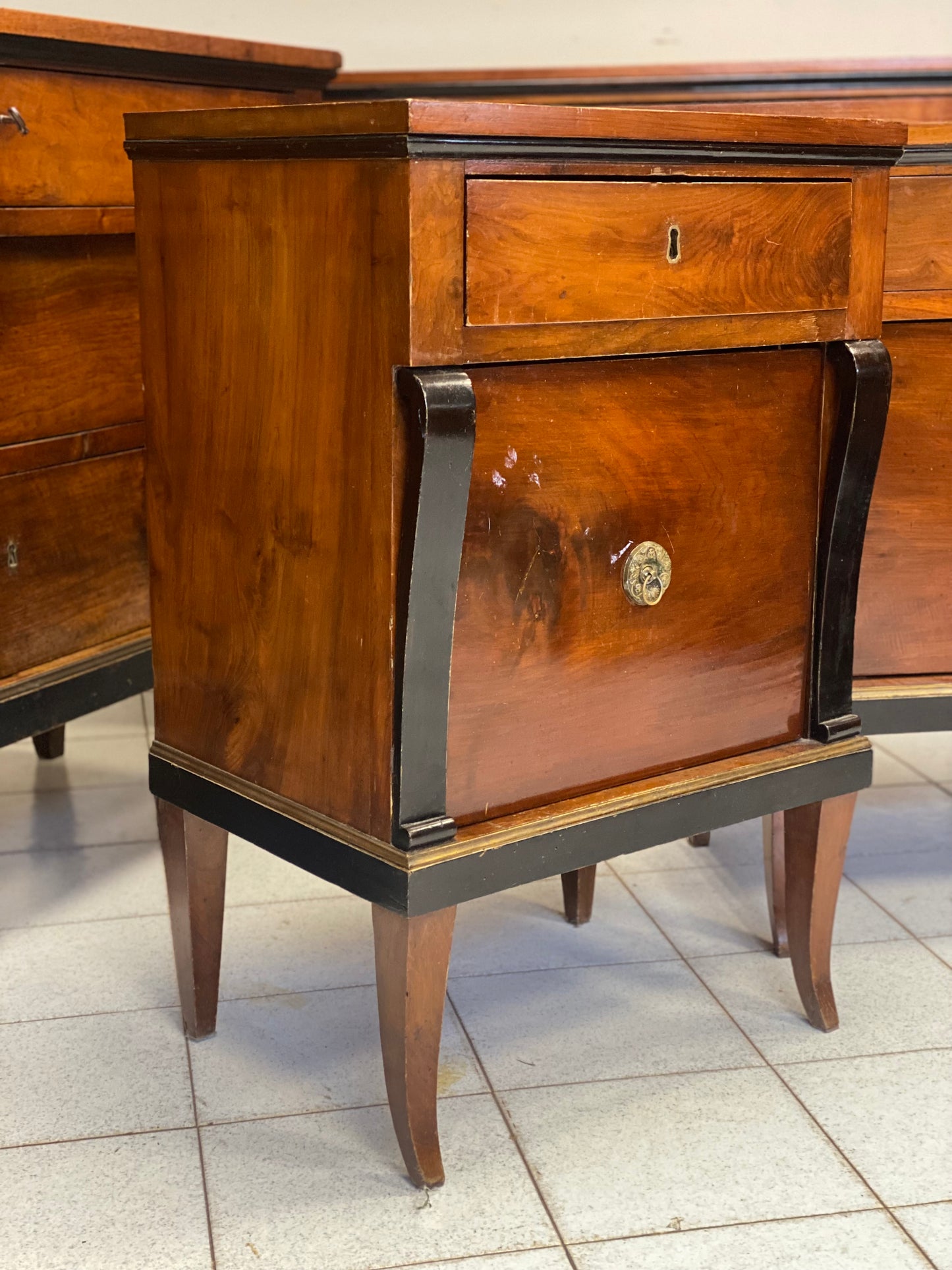 Pair of chests of drawers with bedside tables. City of Verona. First Empire, early 19th century