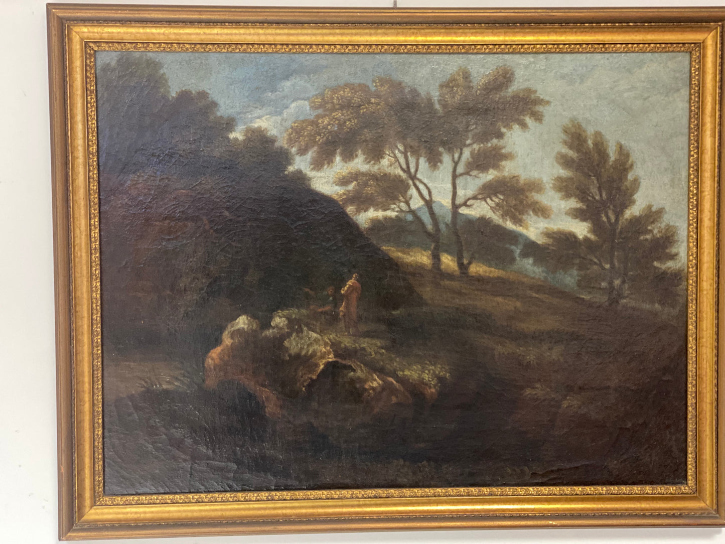Olio su tela. Paesaggio con figure .XVII secolo
