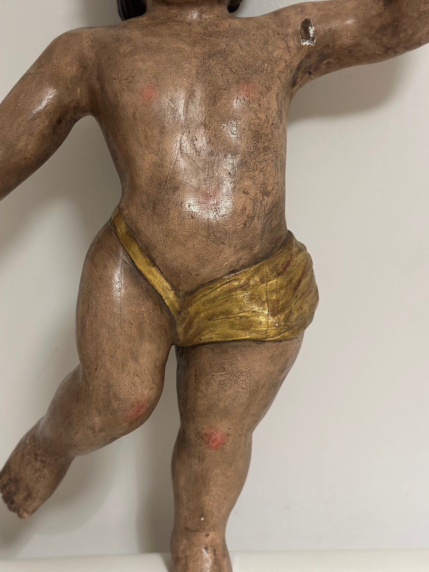 SCULTURA IN LEGNO POLICROMO EPOCA ‘600 ANGELO H 79 CM