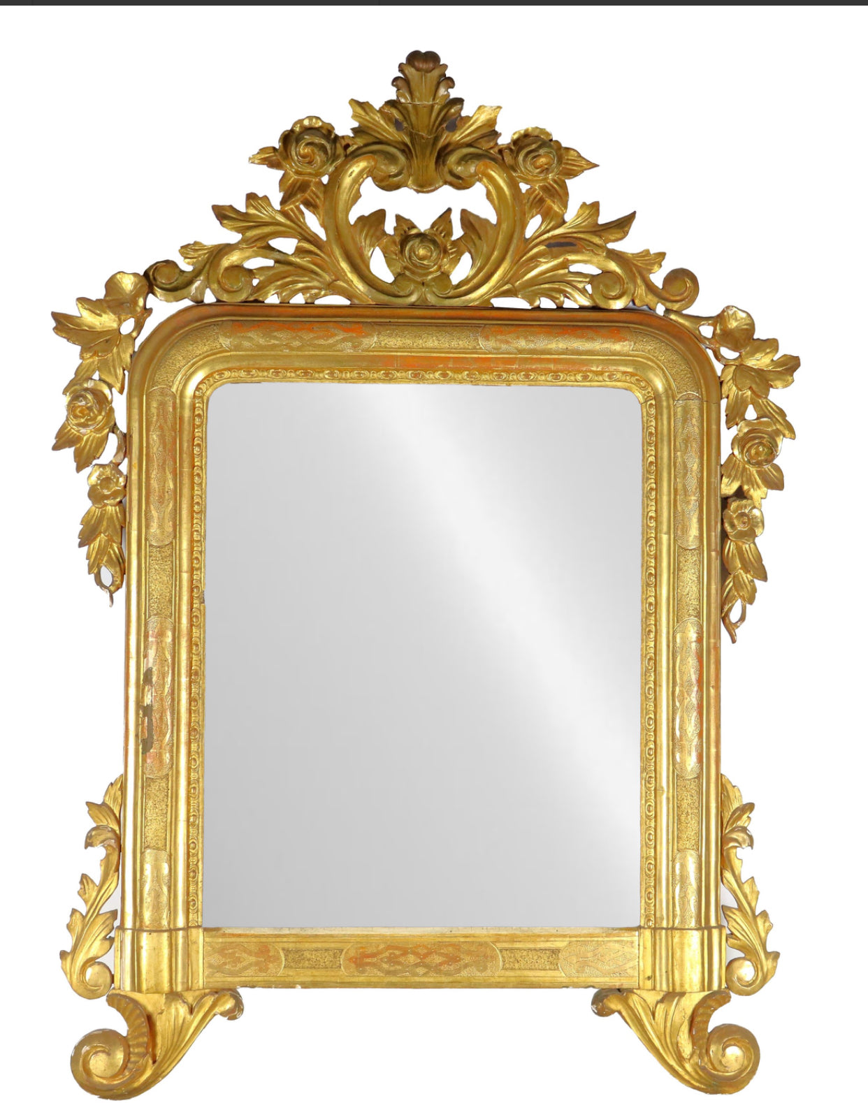 Lombard Charles X wooden mirror in gold leaf. Early 19th century