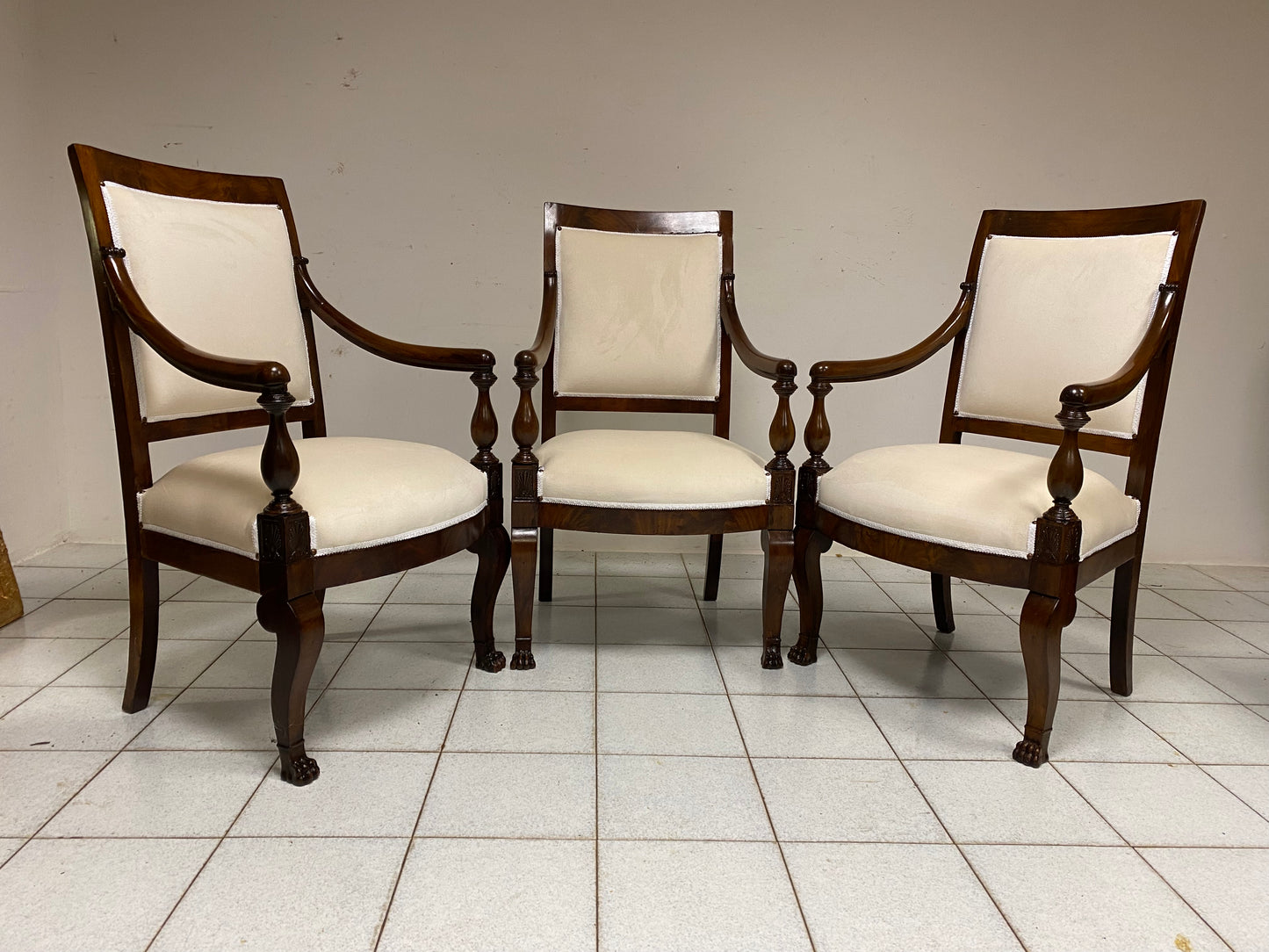 Triptych of Empire armchairs, Genoa 19th century