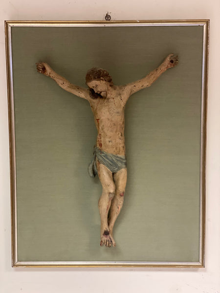 Cristo ligneo scolpito laccato dipinto . Scuola centro Italia inizio 700