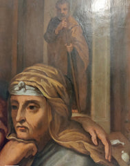 Olio su tavola. Sacra famiglia con Sant’Anna e San Giovannino . XVI secolo