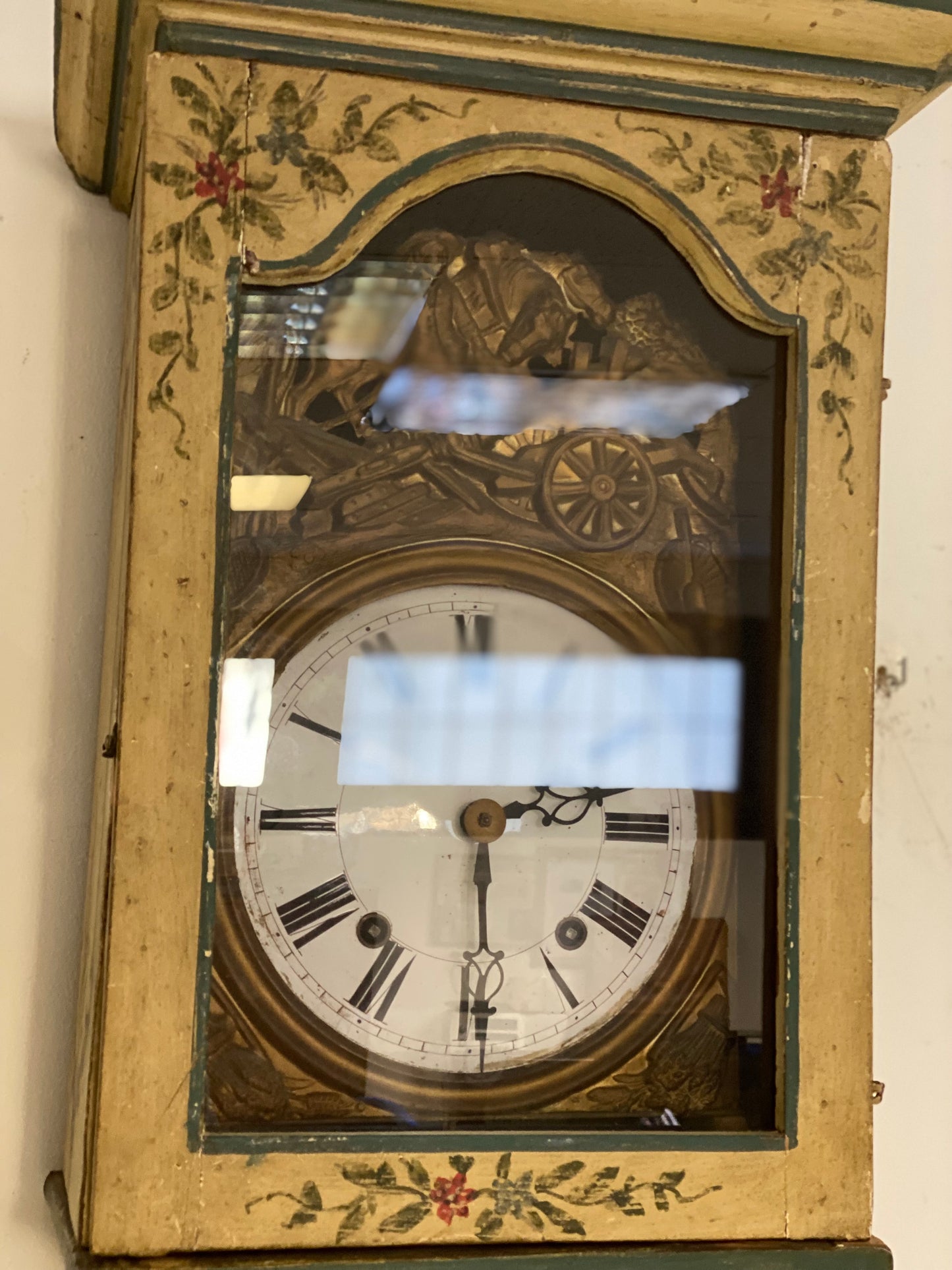 Lacquered and painted pendulum clock. 19th century