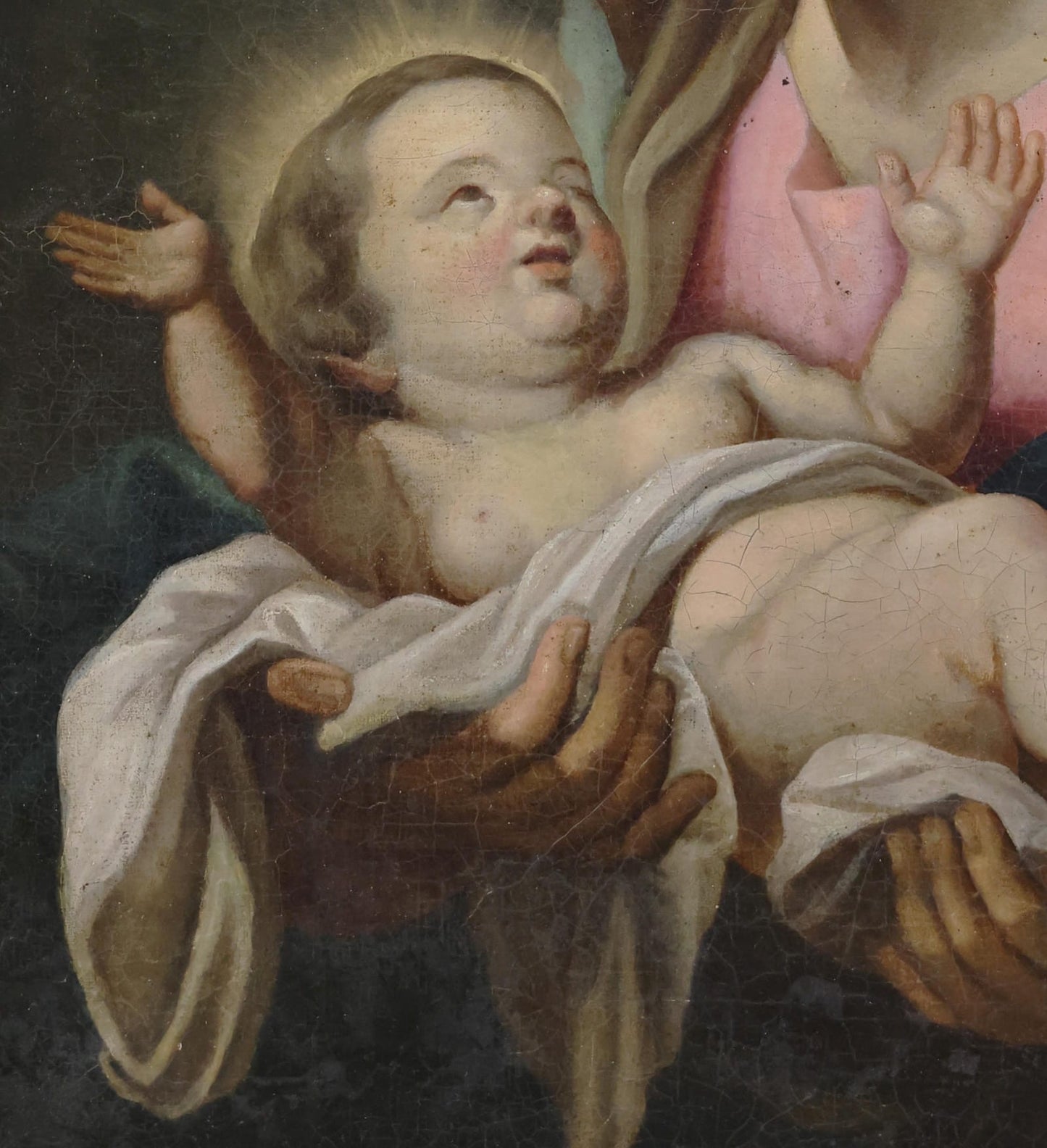 Olio su tela . Madonna con il bimbo . Fine XVII secolo