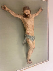 Cristo ligneo scolpito laccato dipinto . Scuola centro Italia inizio 700