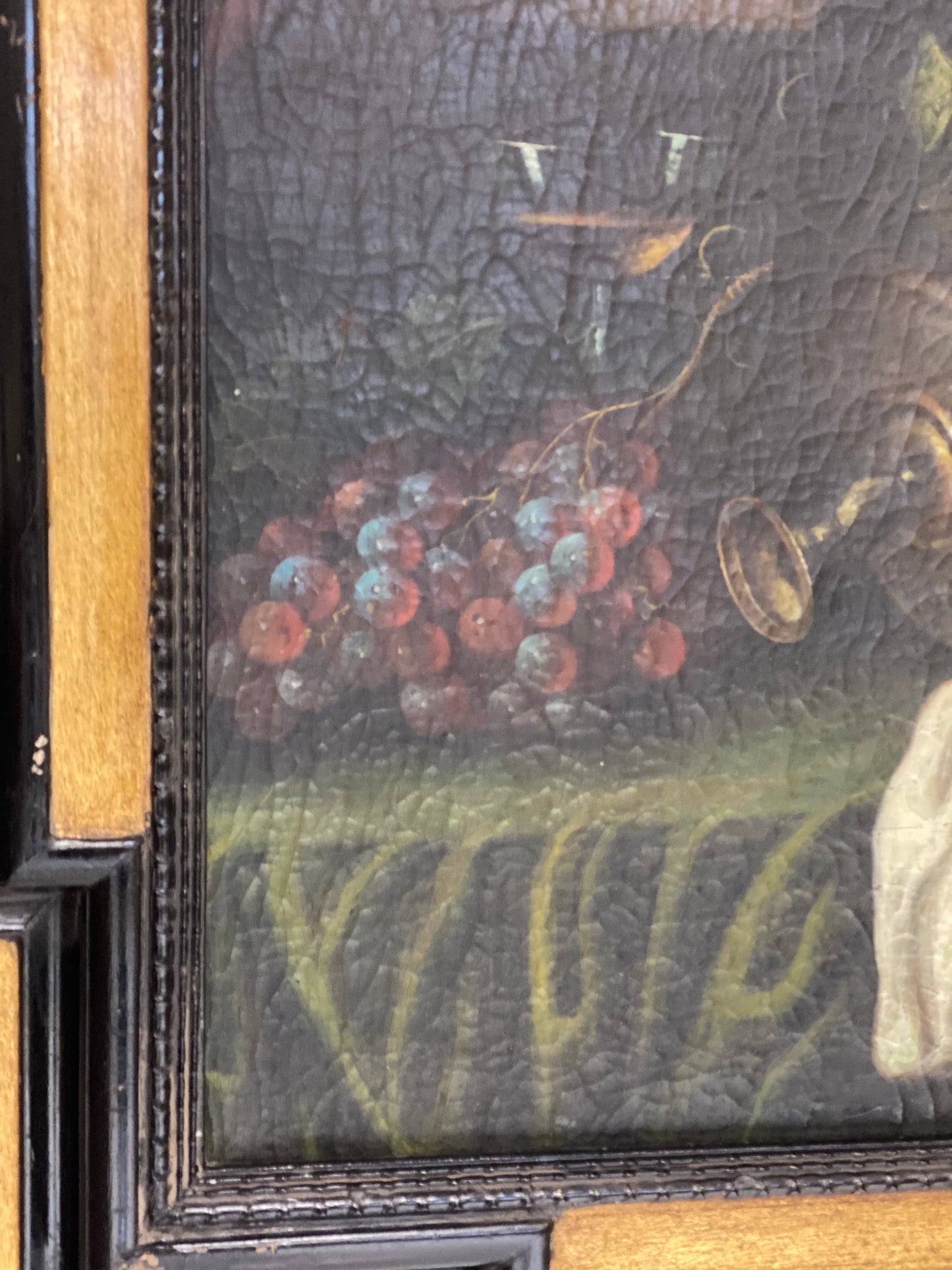 Olio su tela natura morta con frutta e fiori . XIX secolo