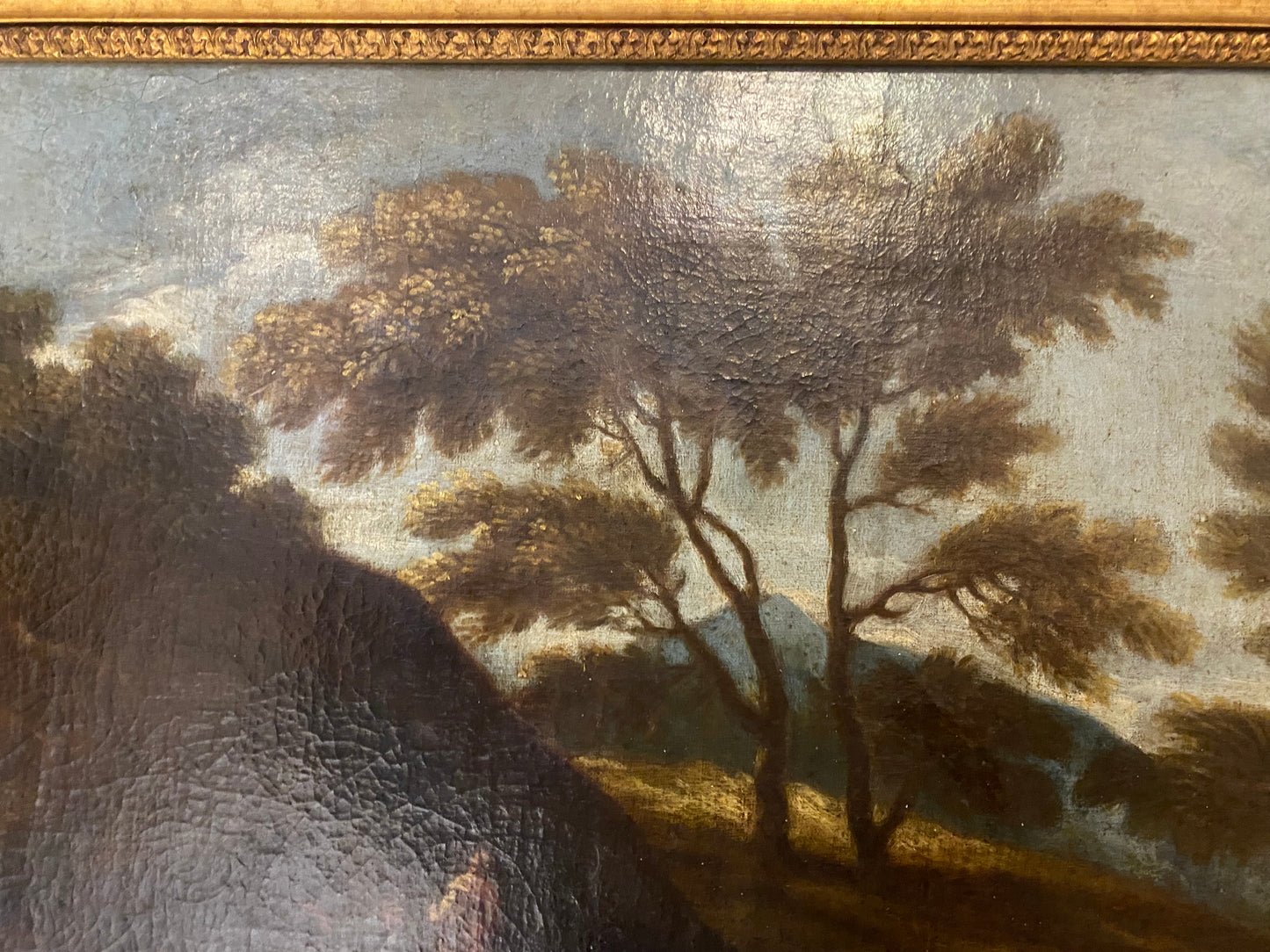 Olio su tela. Paesaggio con figure .XVII secolo