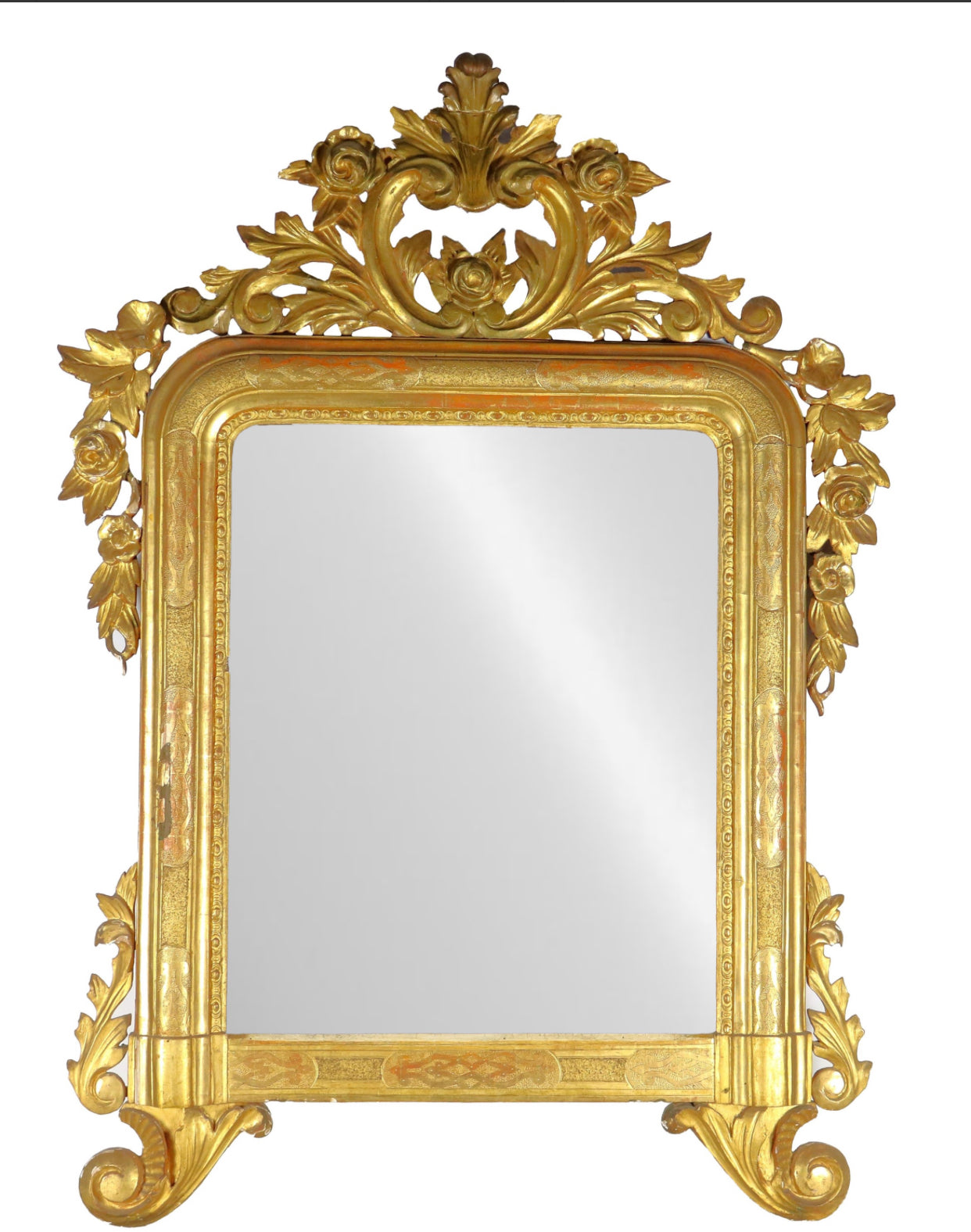 Lombard Charles X wooden mirror in gold leaf. Early 19th century