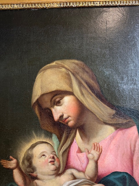 Olio su tela . Madonna con il bimbo . Fine XVII secolo