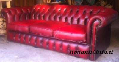 Divano in cuoio Chesterfield anni '60