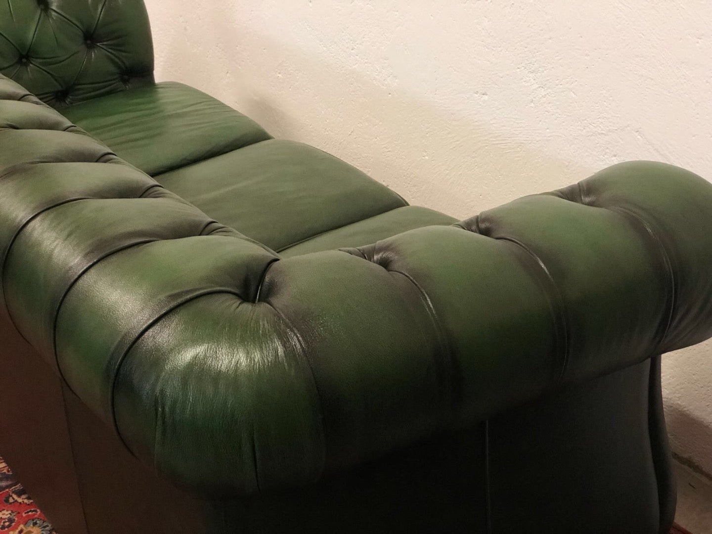 Chesterfield sofa three seater leather green English