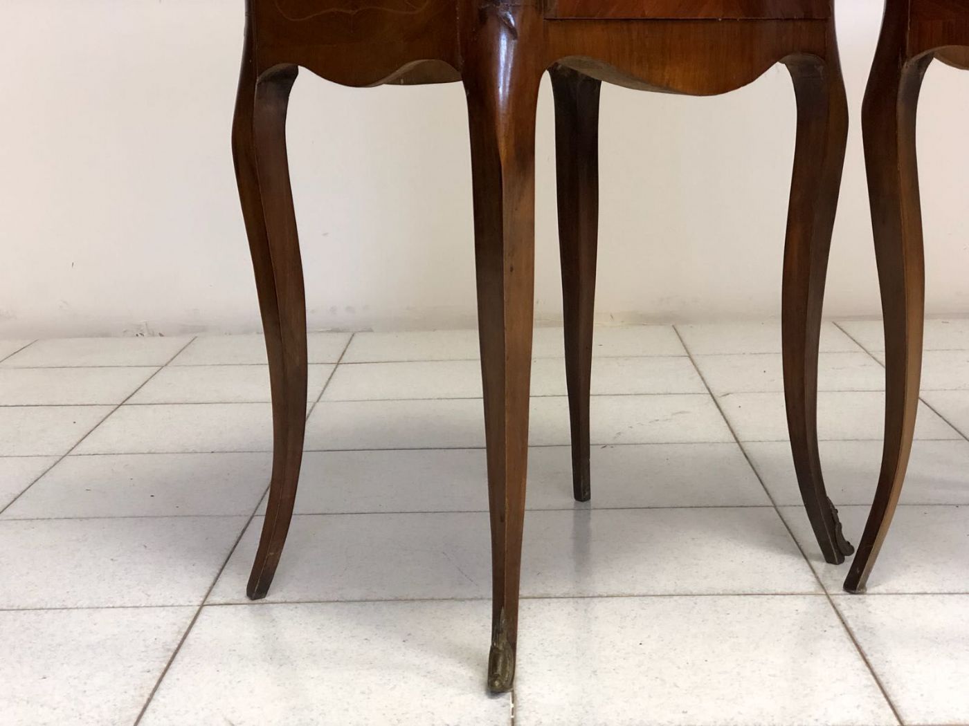 Pair of inlaid veneered bedside tables. Napoleon III