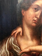 Olio su tavola Madonna con il bimbo e santo vescovo Lombardia XVI secolo