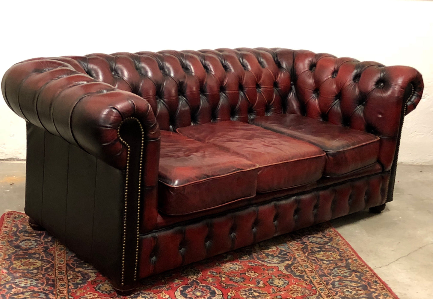 Chesterfield leather three seater sofa. England 70s