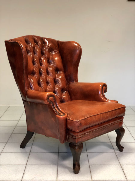 Poltrona Chesterfield bergère in cuoio . Inghilterra anni 60