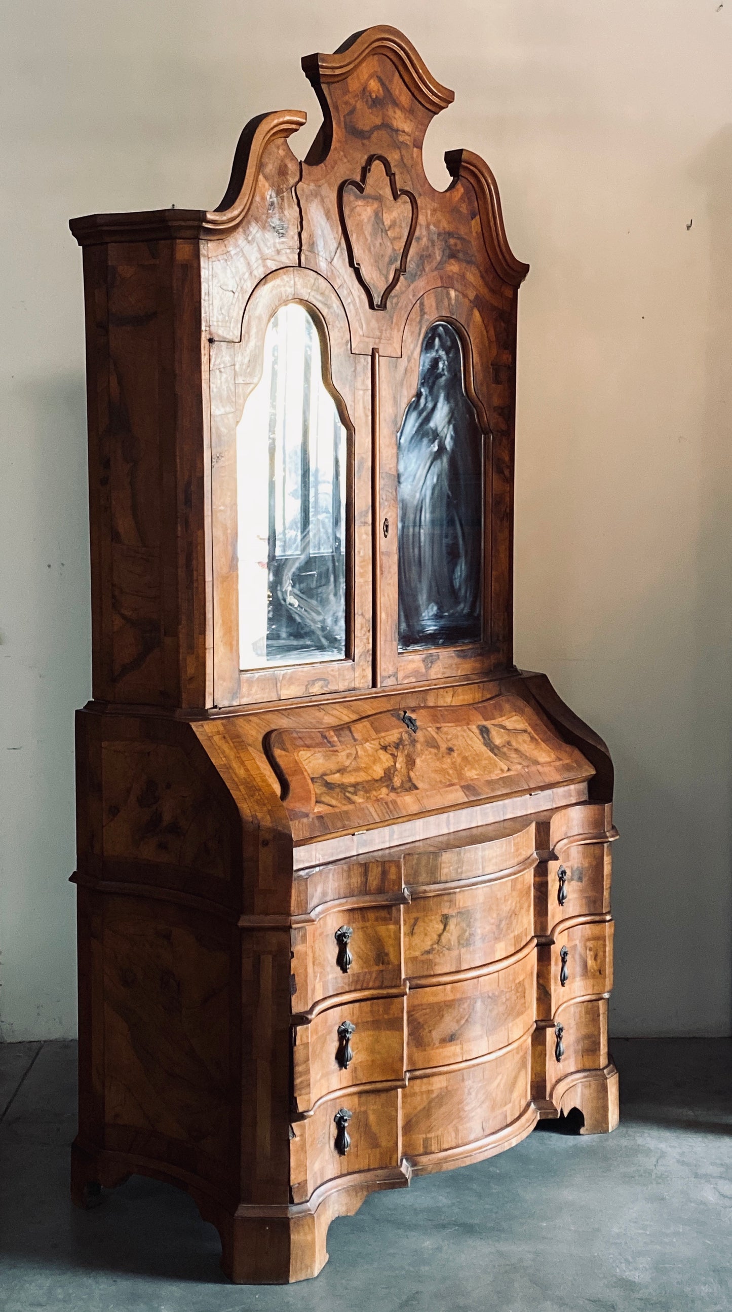 Venetian walnut and briar trumeau 20th century
