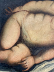 Cupido dormiente, olio su tela fine XVII sec., pittore caravaggesco del nord Italia