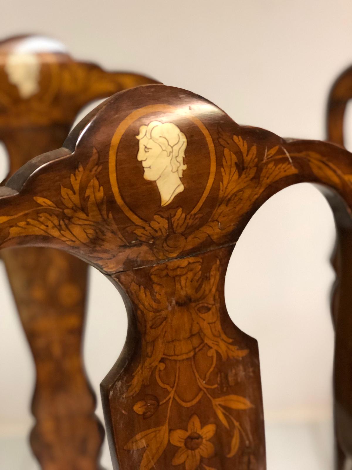 Group of five Dutch inlaid chairs. Early 19th century