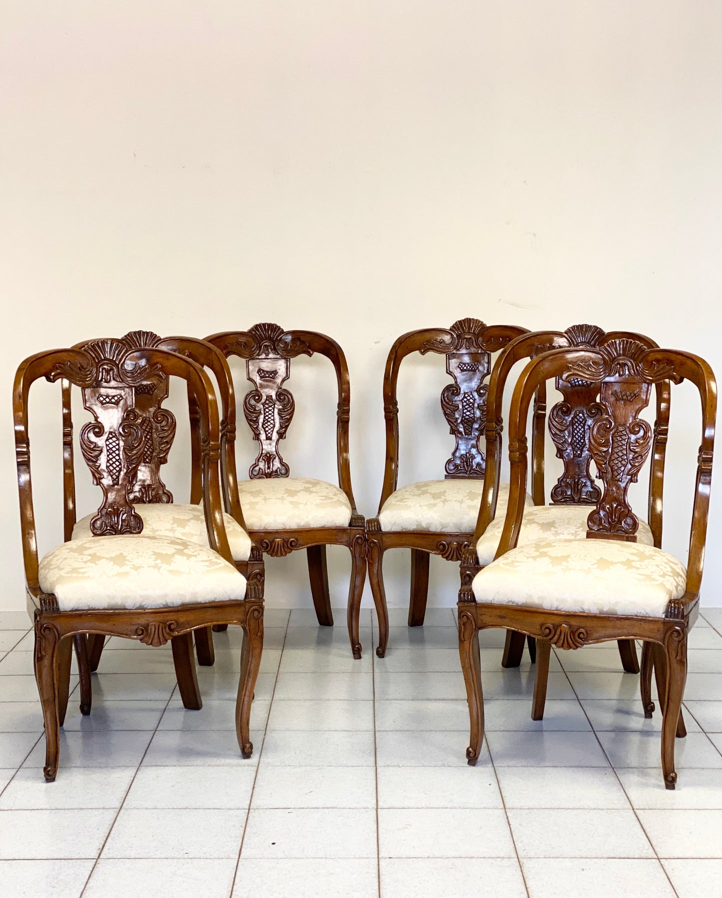Group of six Lombard gondola chairs Charles X. Early 19th century