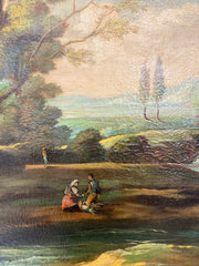 Olio su tela . Paesaggio fluviale XIX secolo