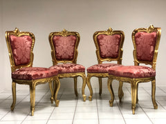 Gruppo di quattro sedie Luigi Filippo oro zecchino . Restaurate