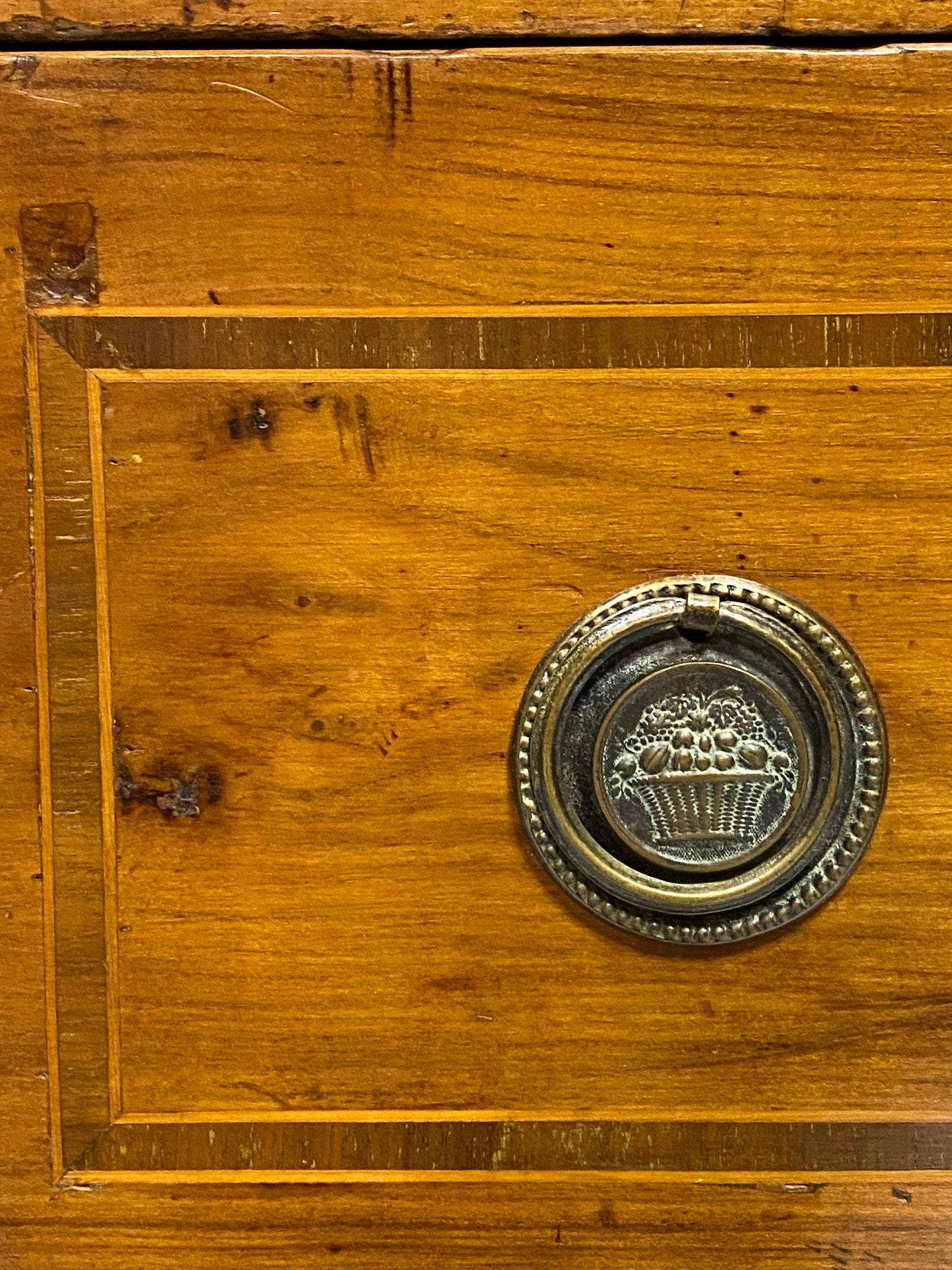 Inlaid cherry directorate chest of drawers. Lombardy, early 19th century