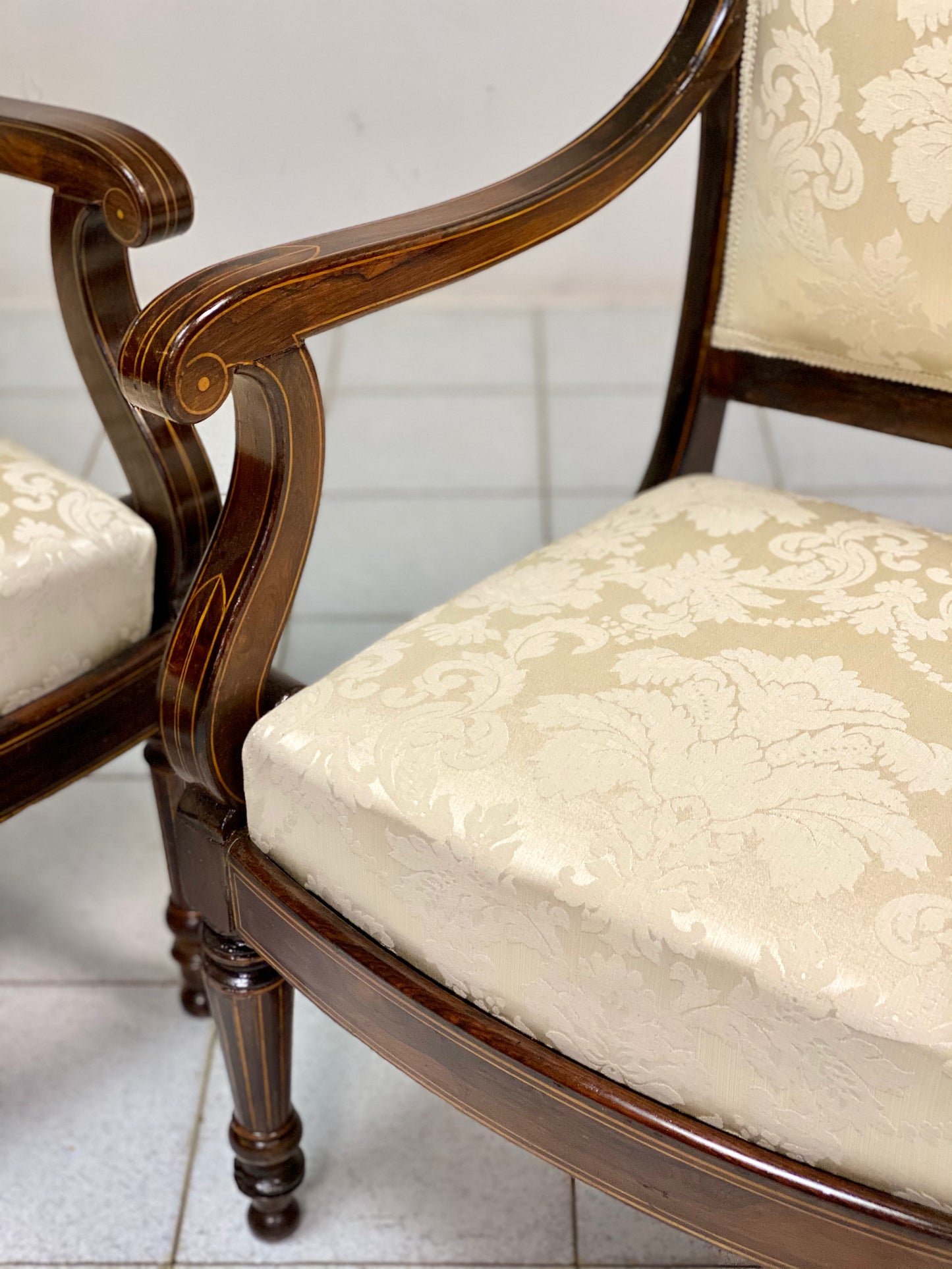 Pair of Charles X armchairs in inlaid rosewood. 19th century