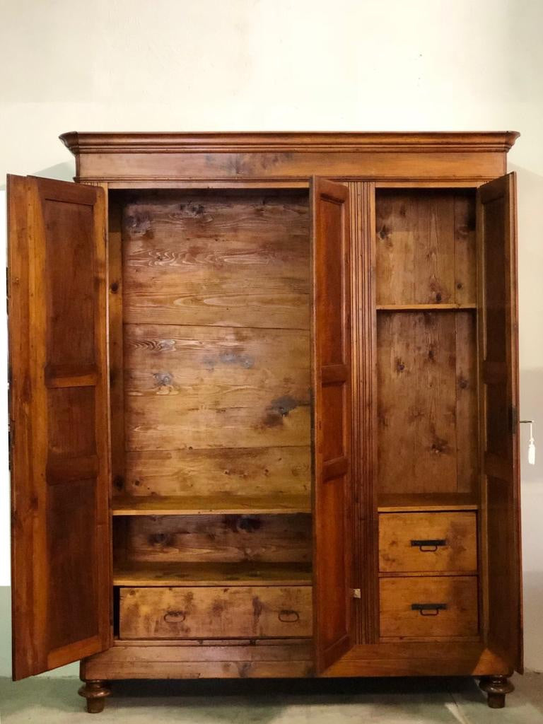 Lombard three-door walnut wardrobe Charles X. Restored.