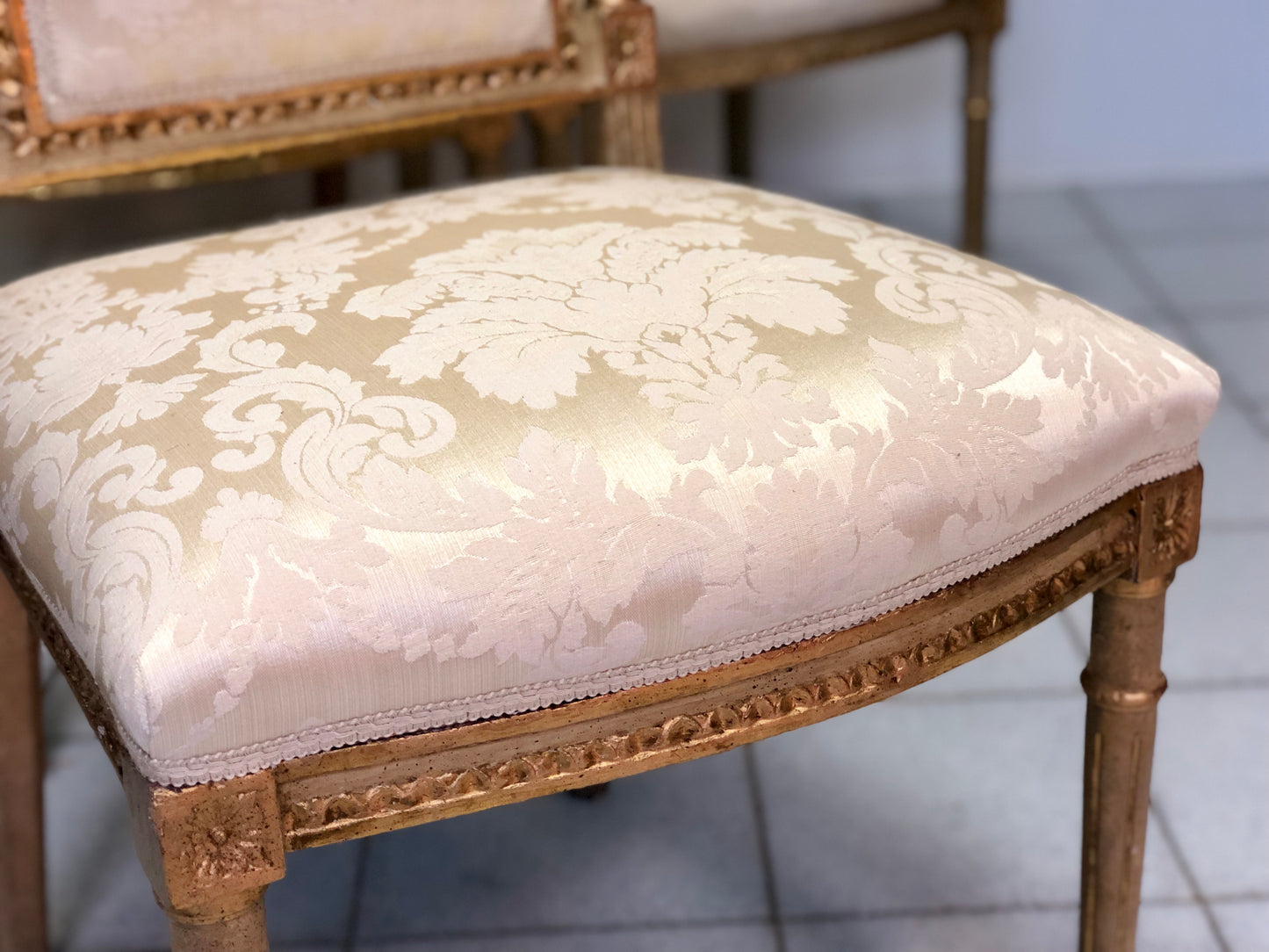 Group of four chairs in lacquer and gold. France Napoleon III