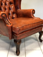 Poltrona Chesterfield bergère in cuoio . Inghilterra anni 60
